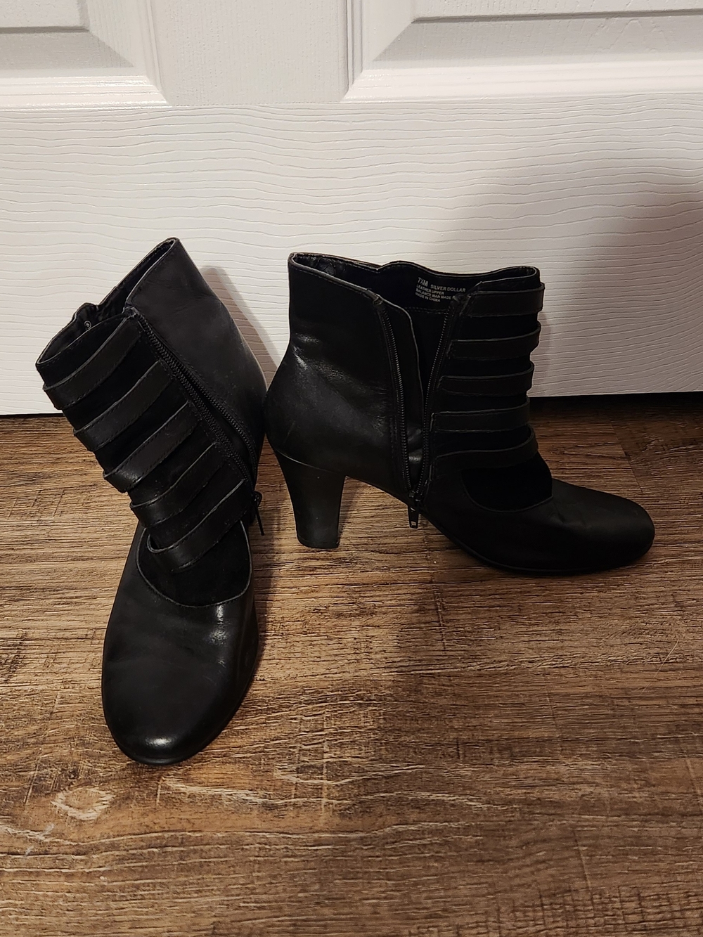 Black Women's Strappy Ankle Boots - Stylish Heeled Booties
